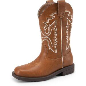 ⚡Girls Brown Cowboy Boots Toddler Mid Calf Western Square Toe Riding Boot